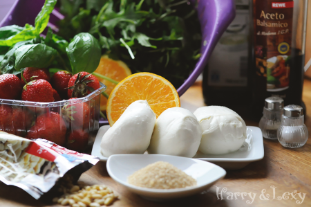 products for salad with mozzarella and strawberries