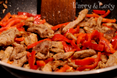 pork meat and red peppers