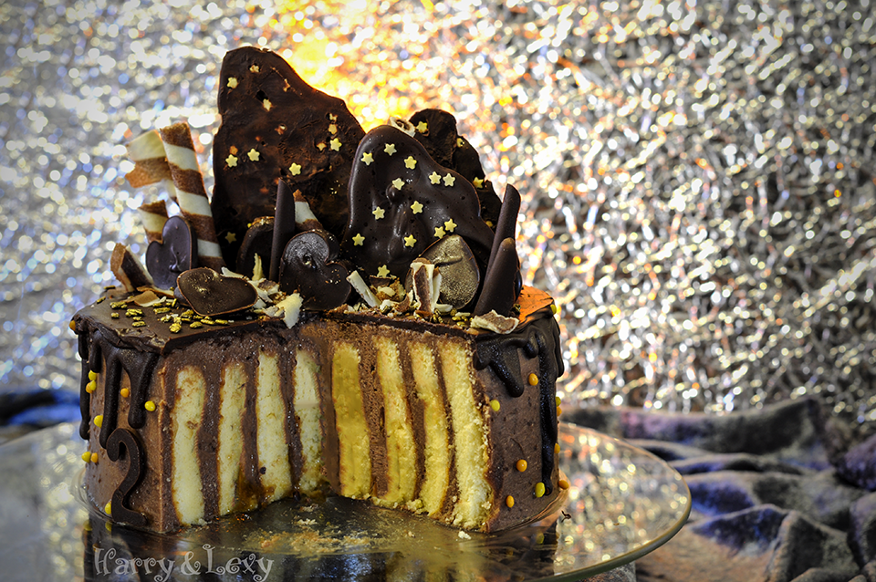 Chocolate Stripe Cake with Pudding