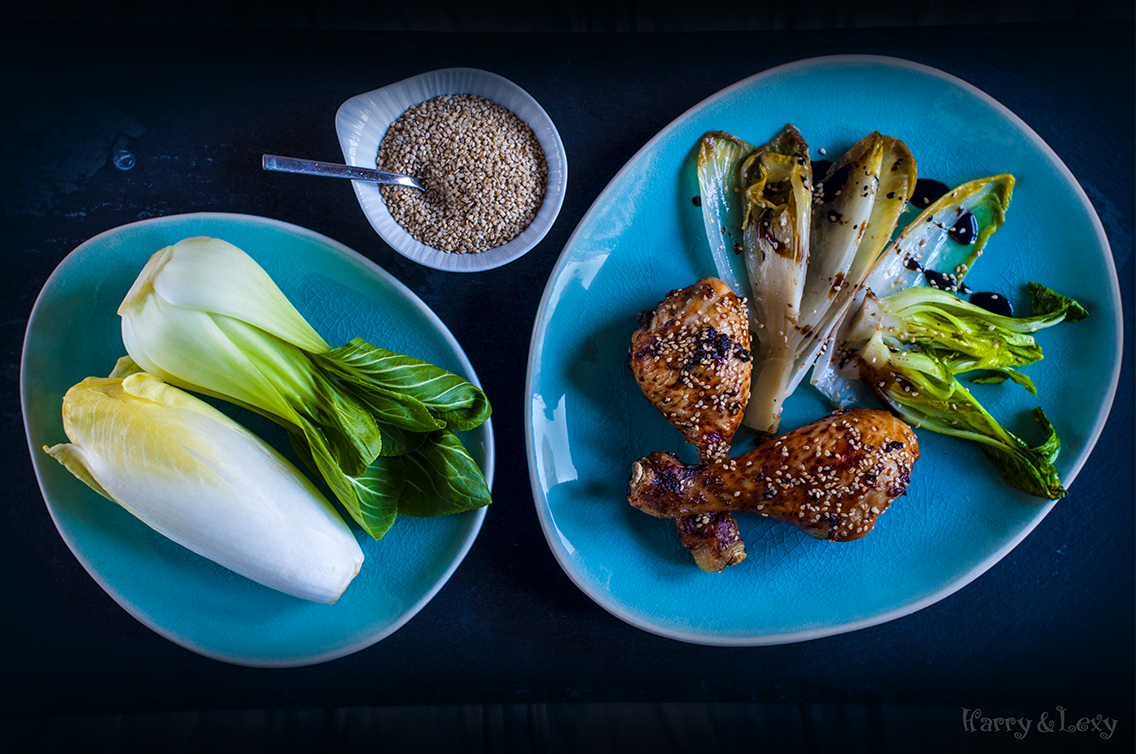 Sesame Chicken Drumsticks with Pan-Fried Chicory
